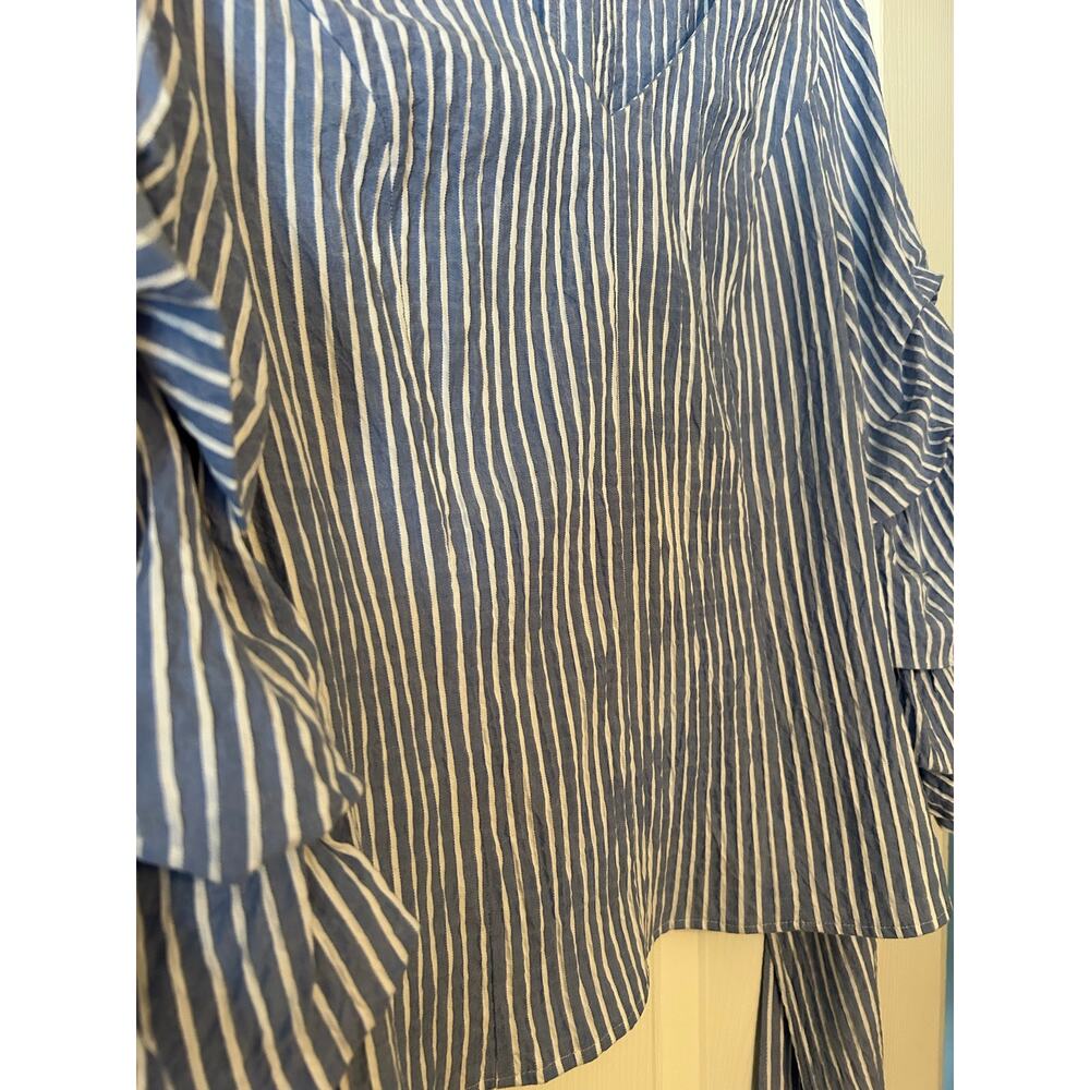 White House Black Market Size 8 Blue Stripe Ruffle Sleeve Bow Back Blouse - Picture 6 of 10
